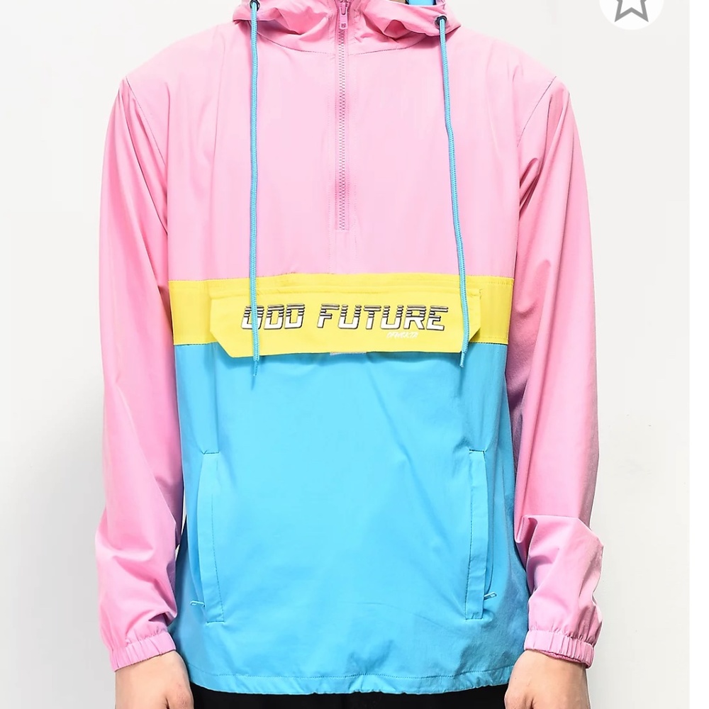 ODD FUTURE Anorak Jacket Lightweight Half Zip Hood Pockets Colorblock Small
